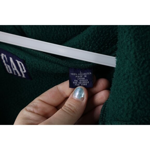 Vinage 90s Gap Mens Large Faded Blank Baggy Fit Fleece Hoodie Sweatshirt Green - Picture 8 of 11